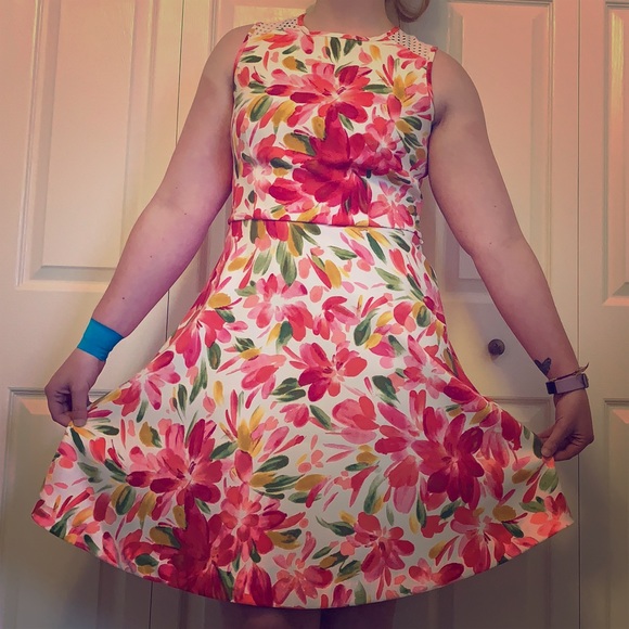 pink floral knee length dress